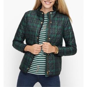 Talbots‎ Tartan Plaid Green Quilted Jacket Women’s Large Christmas Shiny